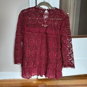 Burgundy lace detail blouse